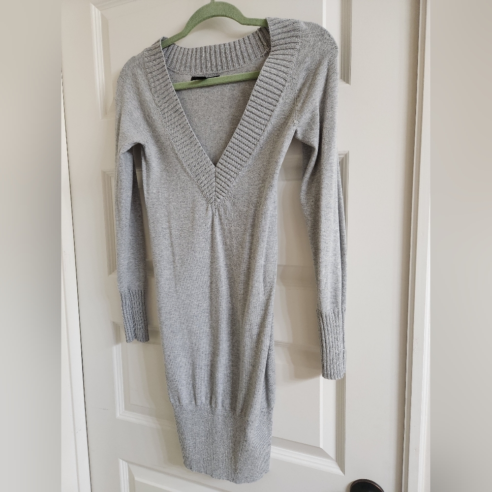 Express Lightweight Gray Sweater VNeck sweater Dress or Tunic Sz Xs worn 2x
